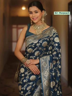 Lichi Banarasi Saree With Stitched Blouse and complete Fall & Peeco , SAREE - 1624