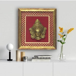 Handcrafted Goddess Durga Brass Idol on Silk Frame with 3D Effect, BFD# 903