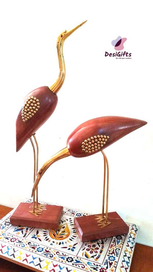 Wooden Antique Decorative Saras/Crane Love Birds for Home Decor - Set of 2, HOM#492