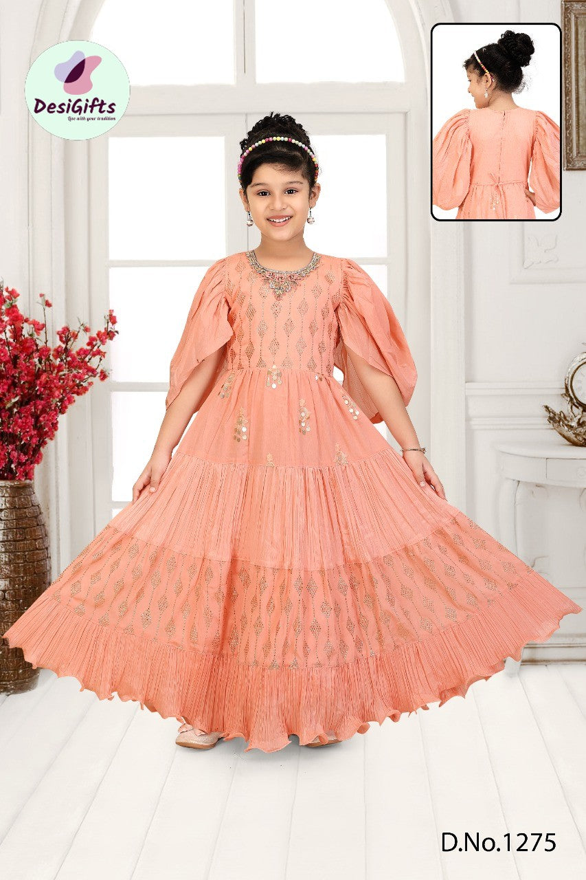 Peach Shade Girl's Beautiful Dress with Mirror Work, Design GRL # 1004