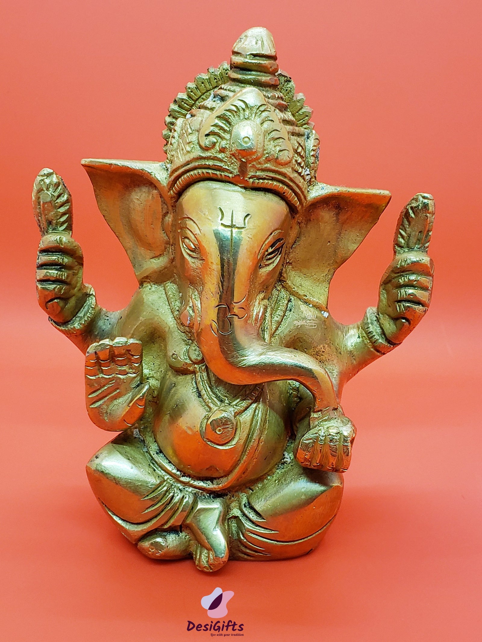 Lord Ganesha Idol- Pure Brass, 5" Height, GIB#102