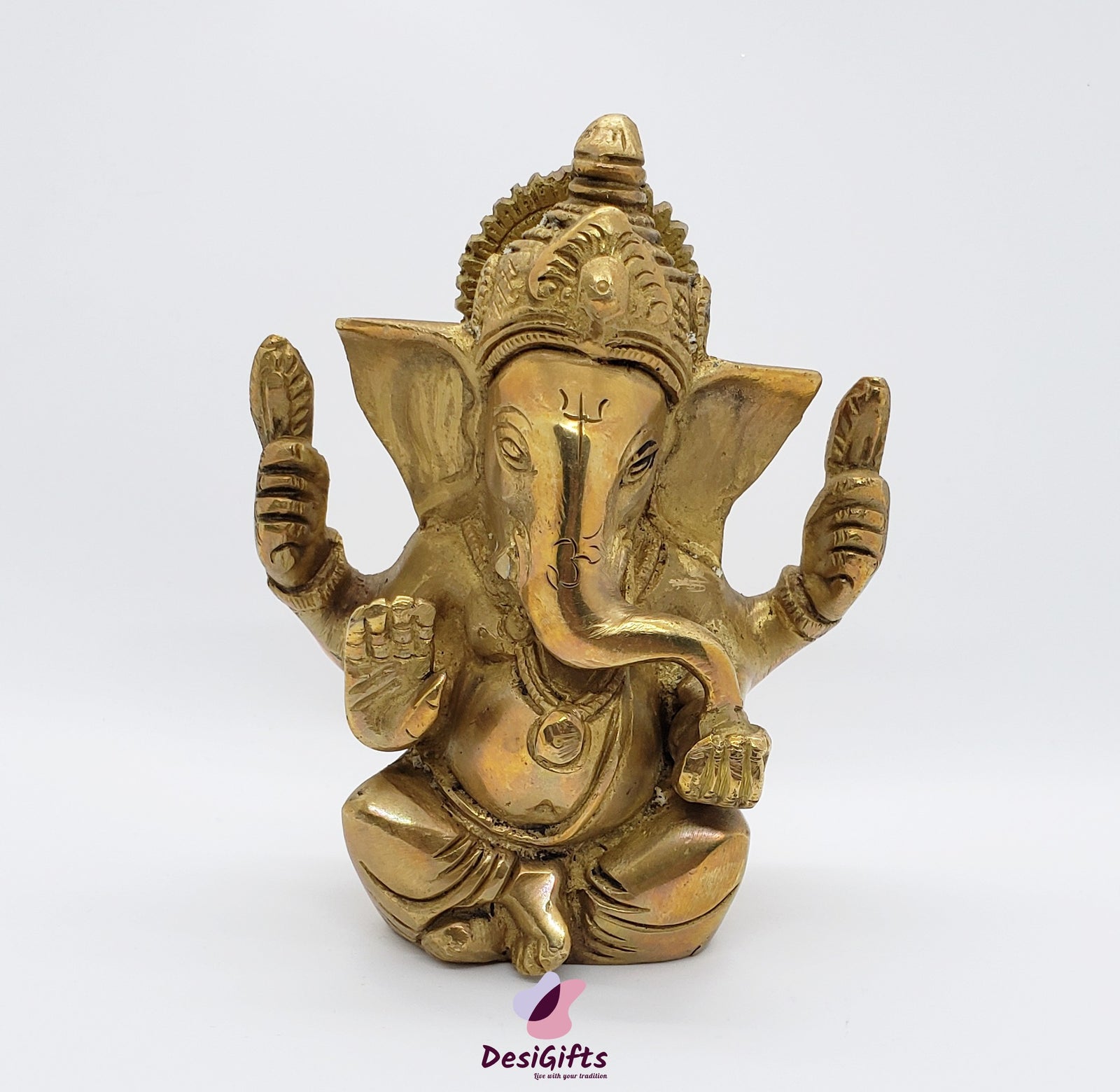 Lord Ganesha Idol- Pure Brass, 5" Height, GIB#102