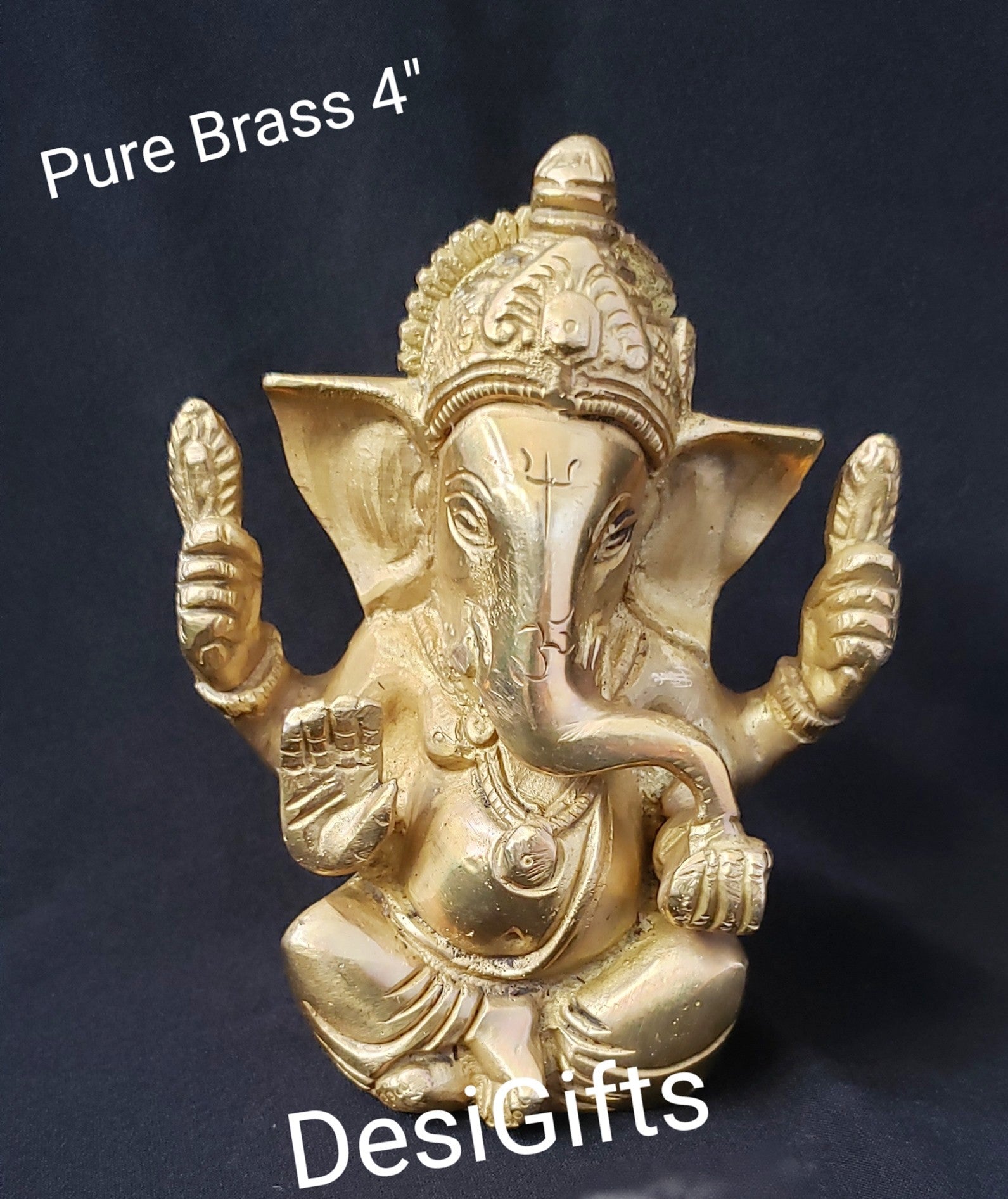 Lord Ganesha Idol- Pure Brass, 5" Height, GIB#102