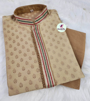 Size 36 Jacuard Cotton Silk with Golden Buty work Man's Kurta Pajama Set, KPS-1031