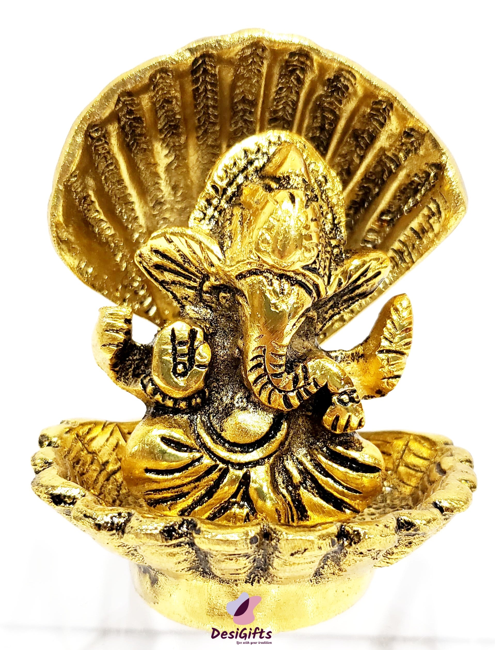 Lord Ganesha in Shell, Golden Metallic, GSM# 107
