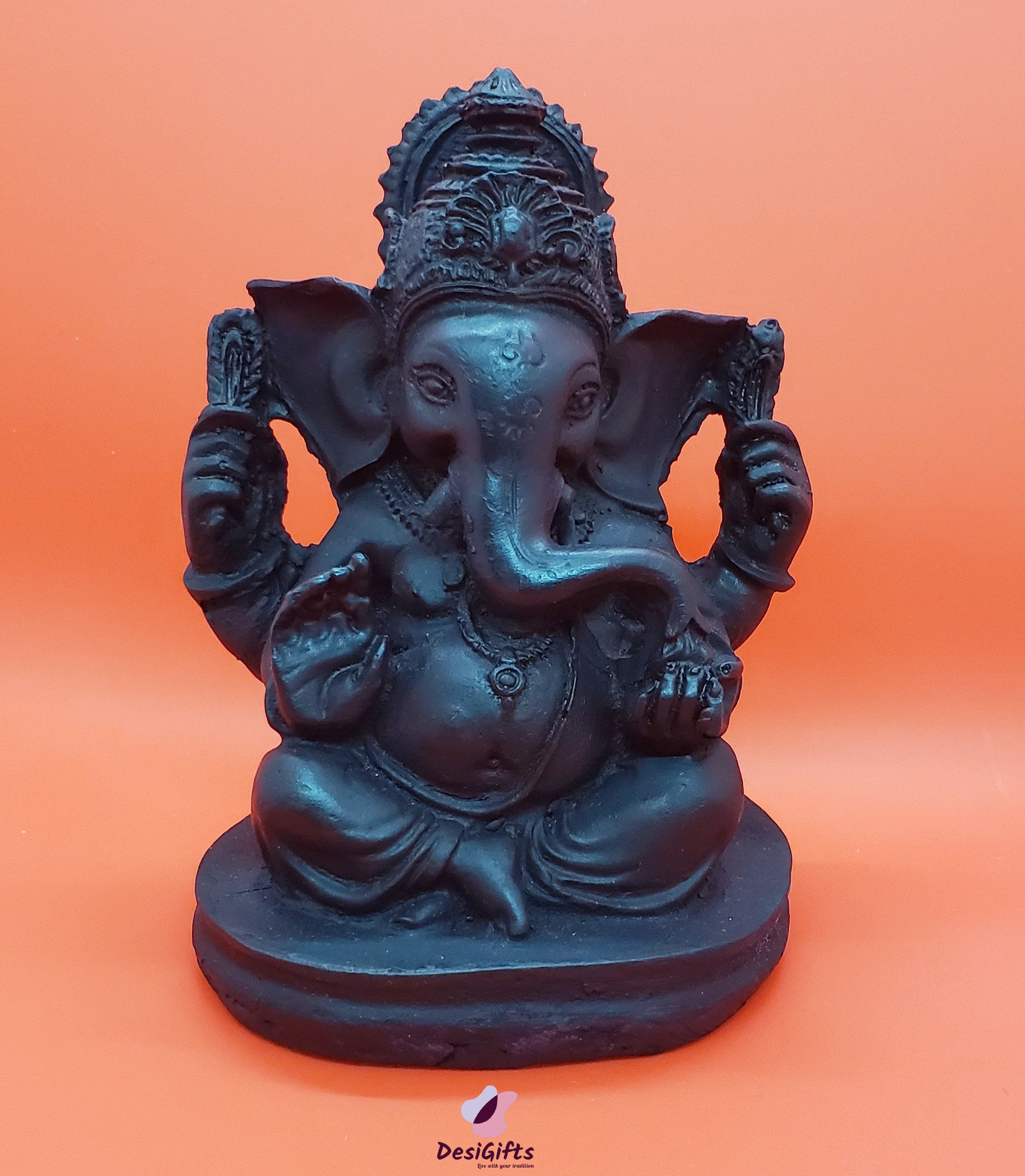 Lord Ganesha Idol- Black Polyresin, 4", GBR#108