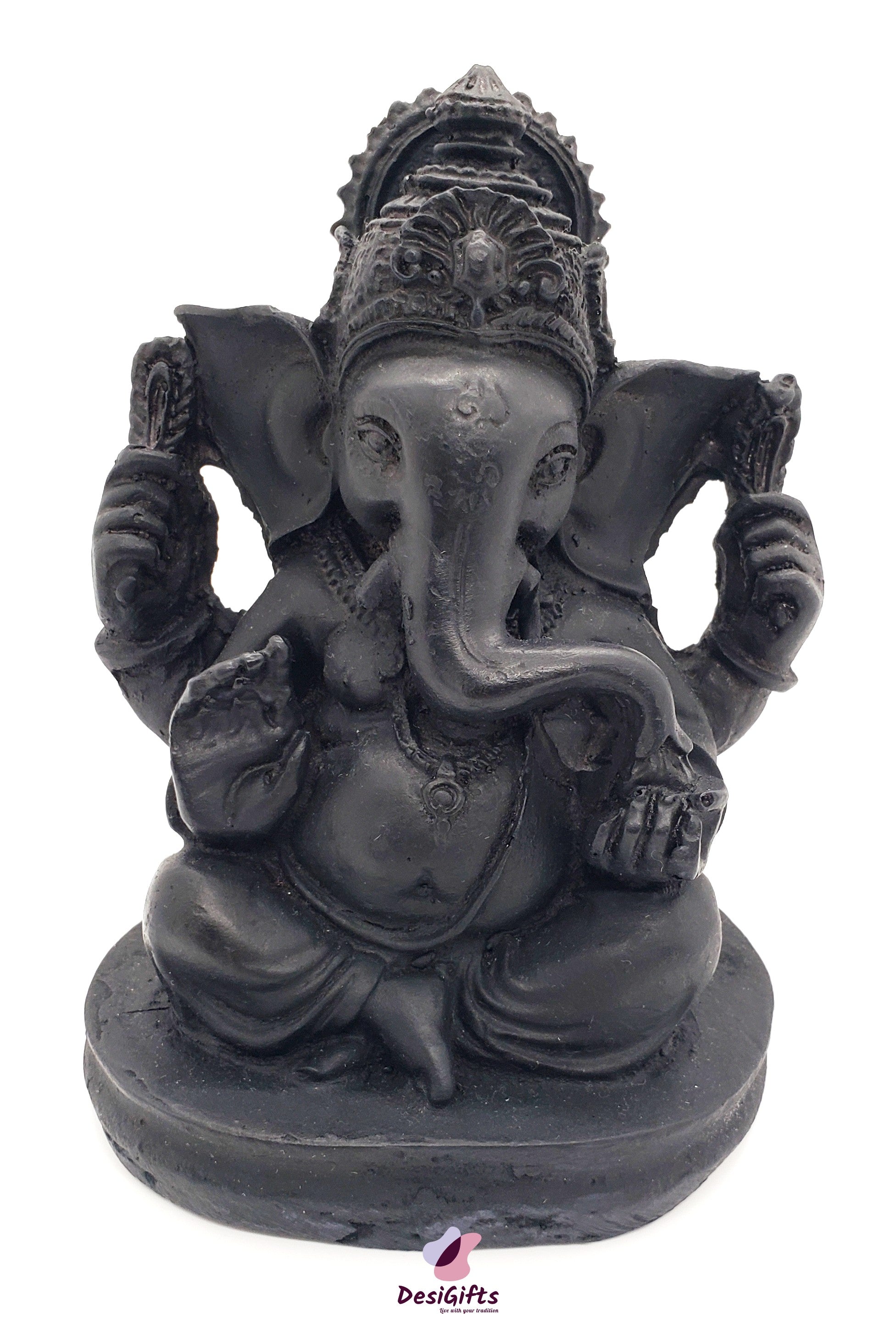 Lord Ganesha Idol- Black Polyresin, 4", GBR#108