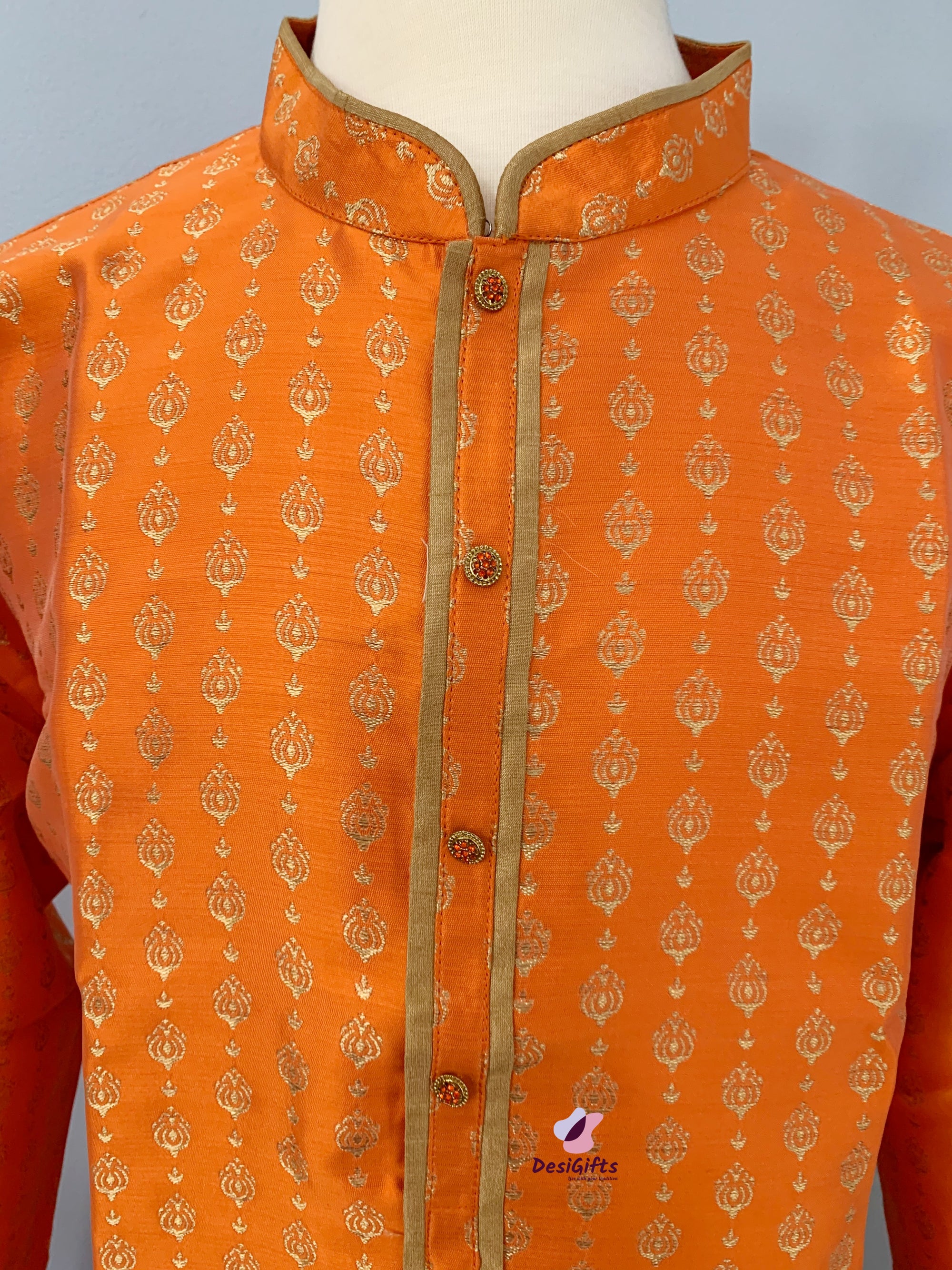 Size 46 Orange Kurta Pajama Set-Silk Design KPS# ORGS 253