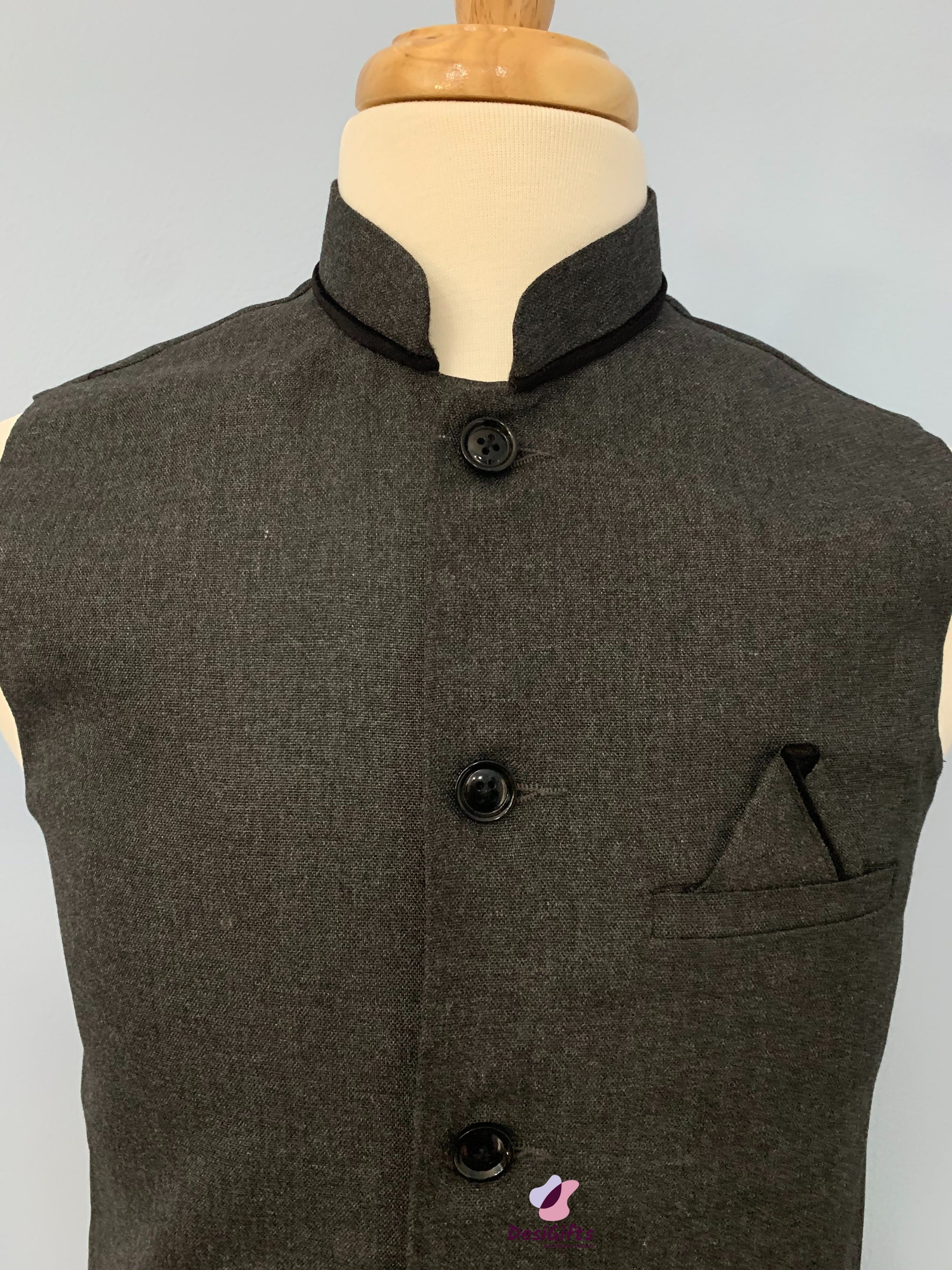 Plus Size Woven Jute Cotton Nehru Style Jacket / Sadri-Design, MJ#BLK 361