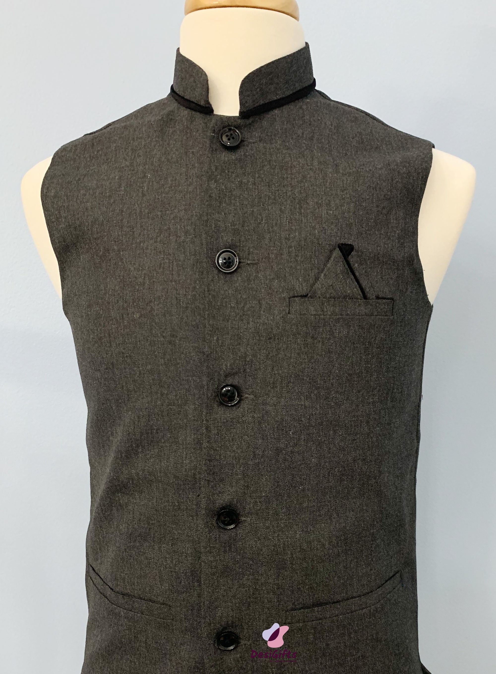 Plus Size Woven Jute Cotton Nehru Style Jacket / Sadri-Design, MJ#BLK 361