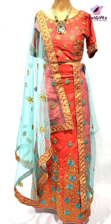 Rose Red Silk Embroidered Lehenga Choli Ethnic Wear, Design LHG #468