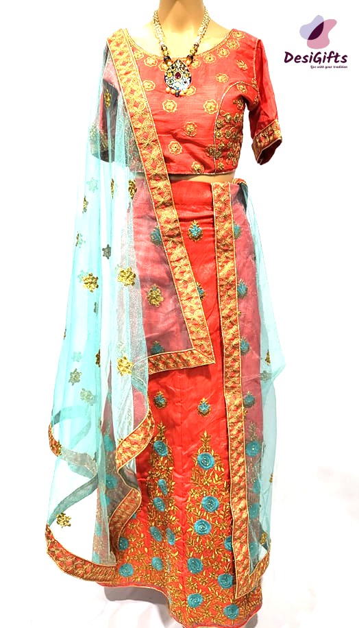 Rose Red Silk Embroidered Lehenga Choli Ethnic Wear, Design LHG #468