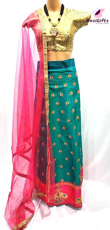 Hot Pink & Teal Green Silk Lehenga Party Wear, Design LHG # 470