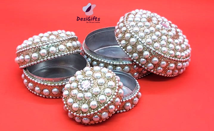 Set of 3 Hand Decorated Boxes (Dibbi), Assorted Colors-DBA#163