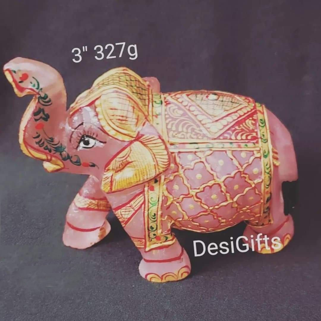 Elephant Statue in 3"- Natural Rose Quartz Precious Gemstone, ELS# 173