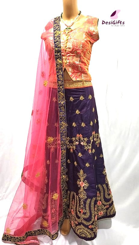 Blue Shades Silk Umbrella Lehenga Choli Elegant Dress, Design LHG #463