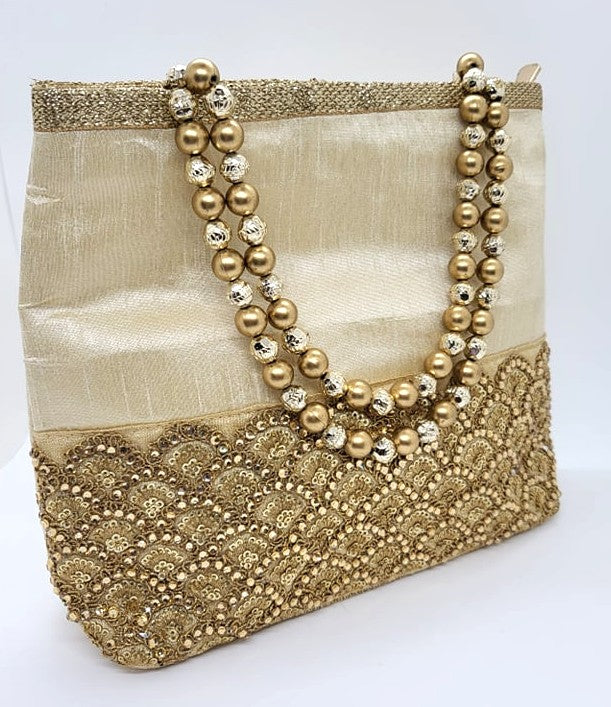 Raw Silk Handbags with Golden Zari Gota Patti work,  HBS#185