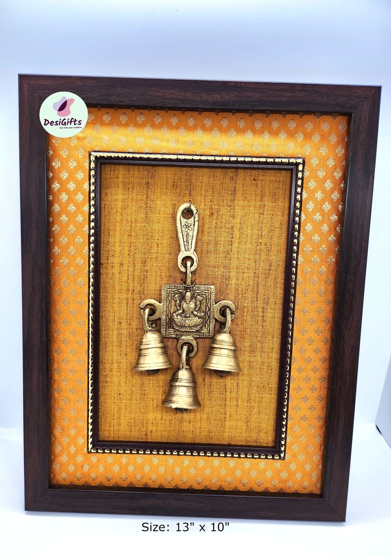 Handcrafted Antique Lakshmi ji Brass Bell Hanging on Silk Frame, BFD- 904