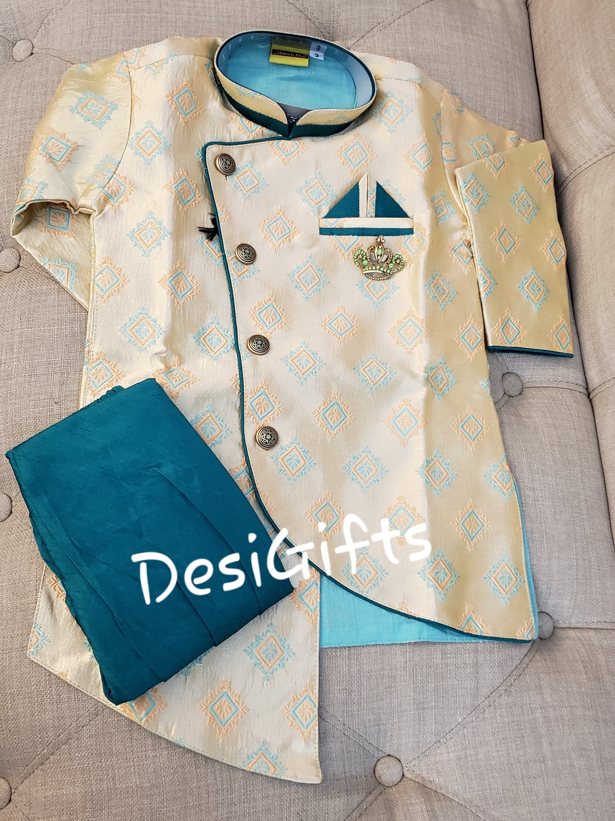 Boy's Cotton Silk  Sherwani Dress, Design# B-CRM-289