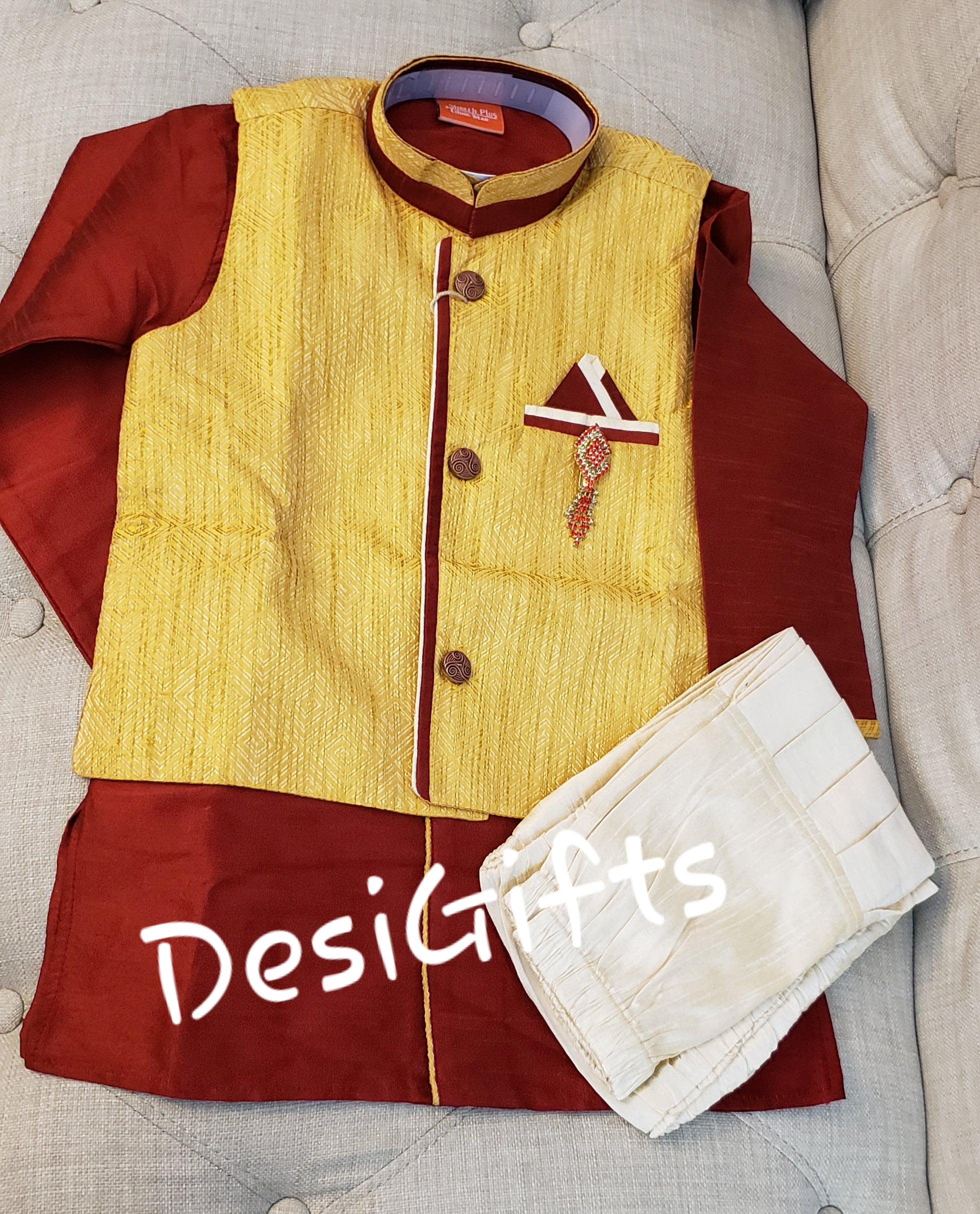 Boy's Cotton Silk  Dress with Jacket- Design# B-MRN-285