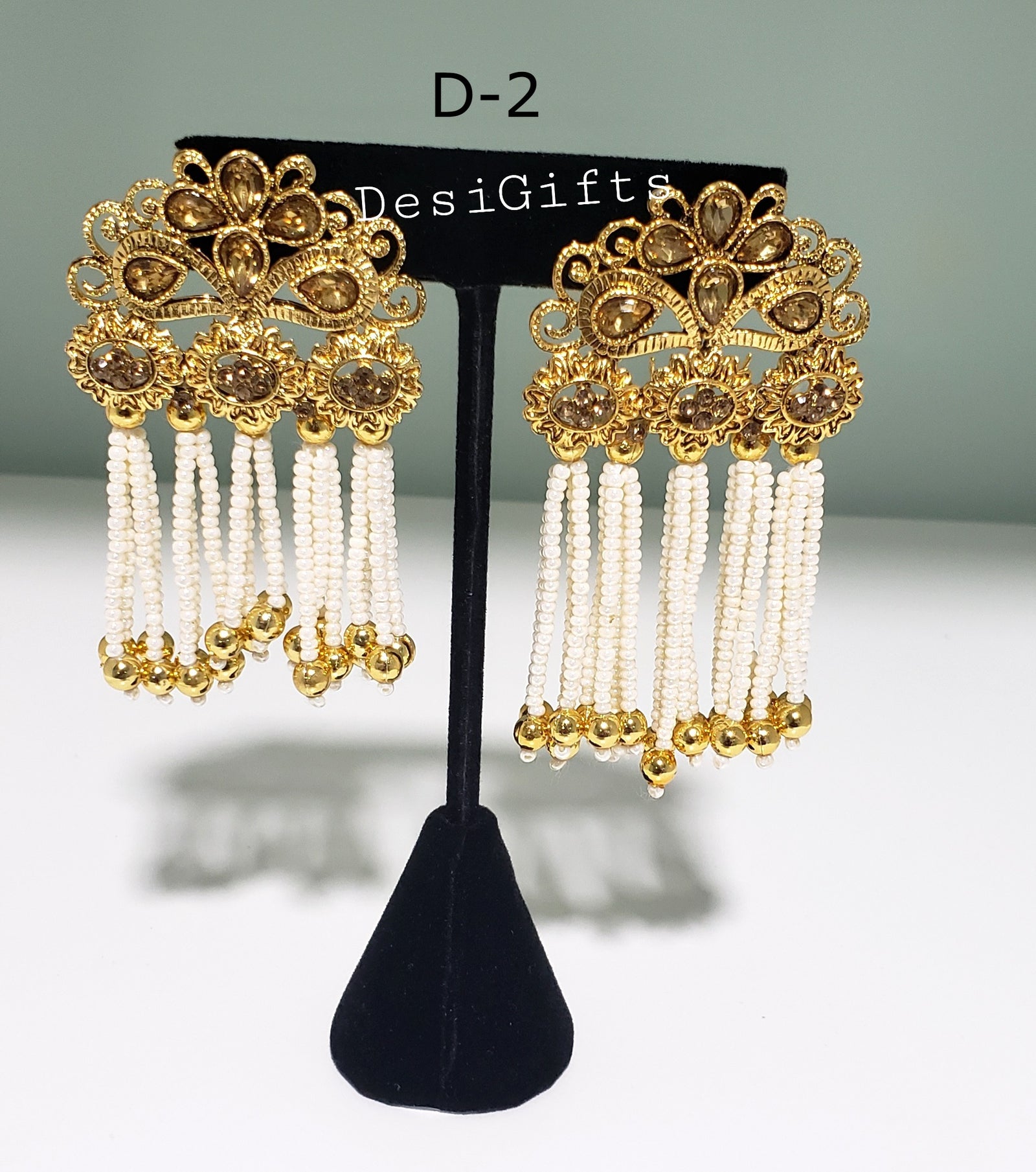 Gold Plated Traditional Padmavati White Pearl Earrings, 2 Designs, ER# 421