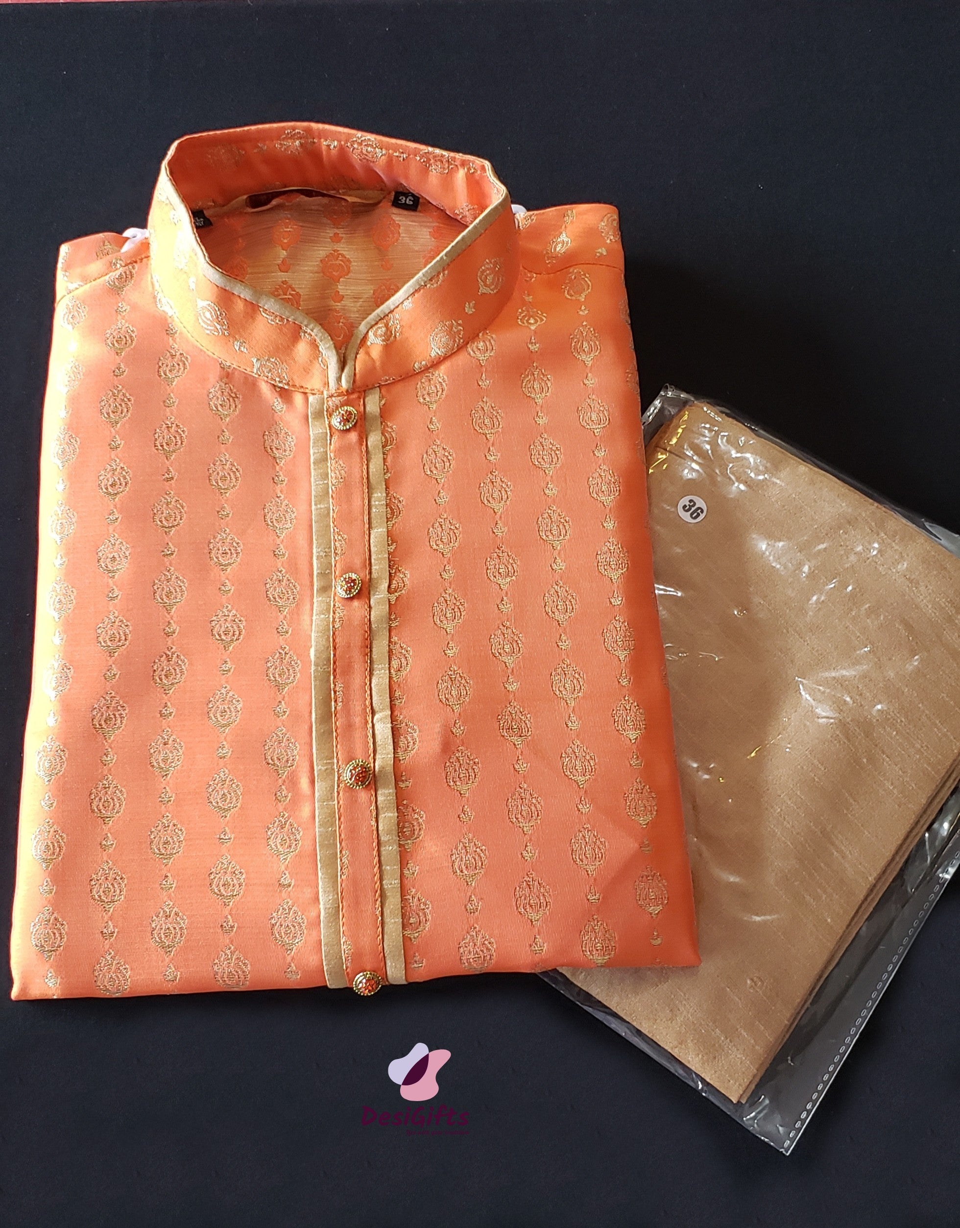 Size 46 Orange Kurta Pajama Set-Silk Design KPS# ORGS 253