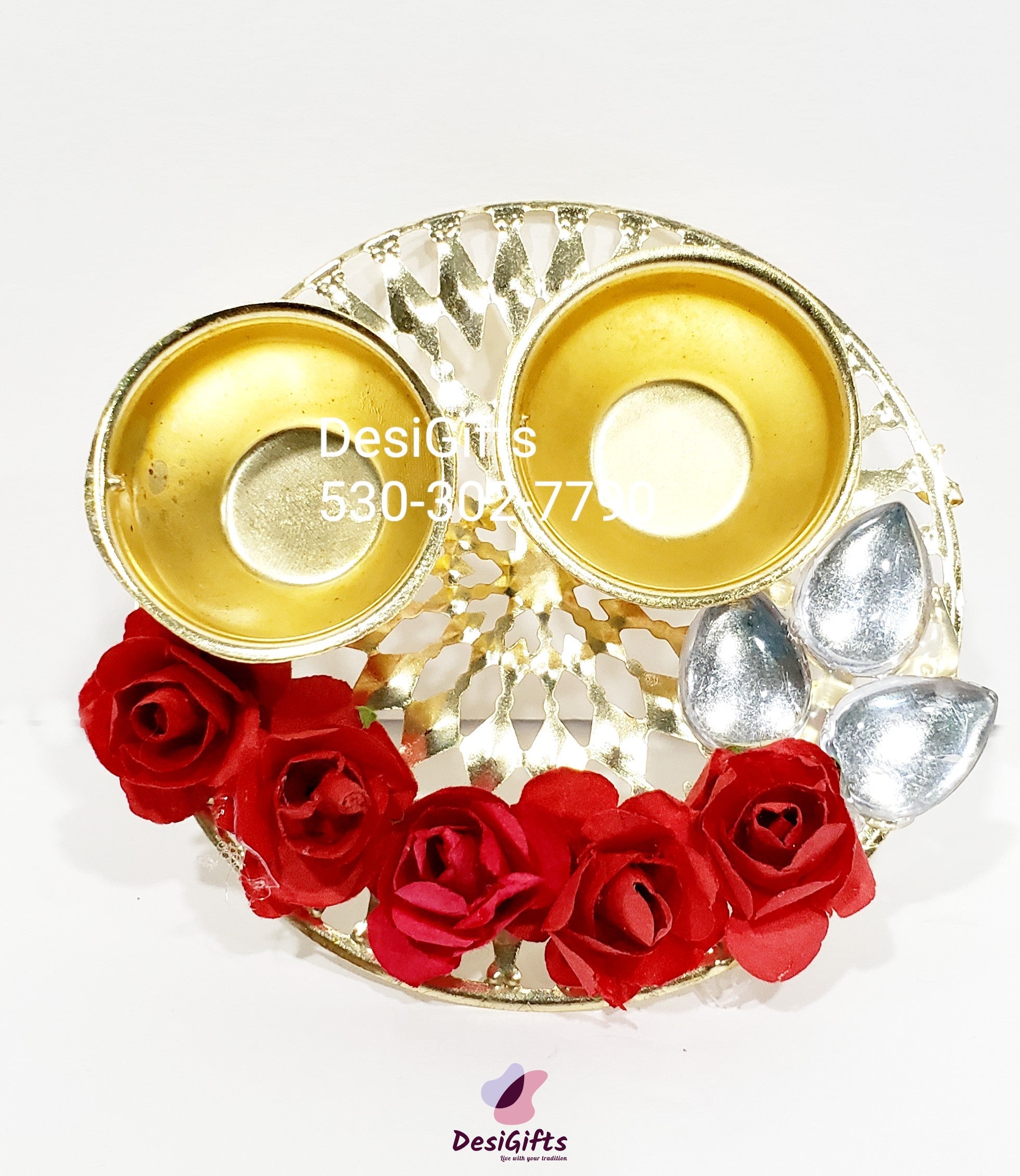 Kumkum Holder with Mini Roses, Assorted Colors, RKH# 150