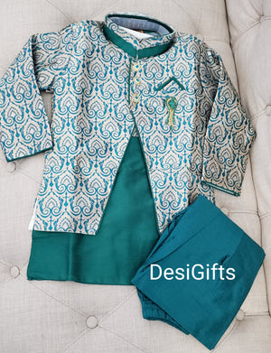 Boy's Cotton Silk Dress with Full Sleeve Jacket- Design# B-GRN-295