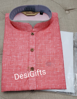 Size 36 -38, Red Kurta Pajama Set-Cotton, Design Men - 256