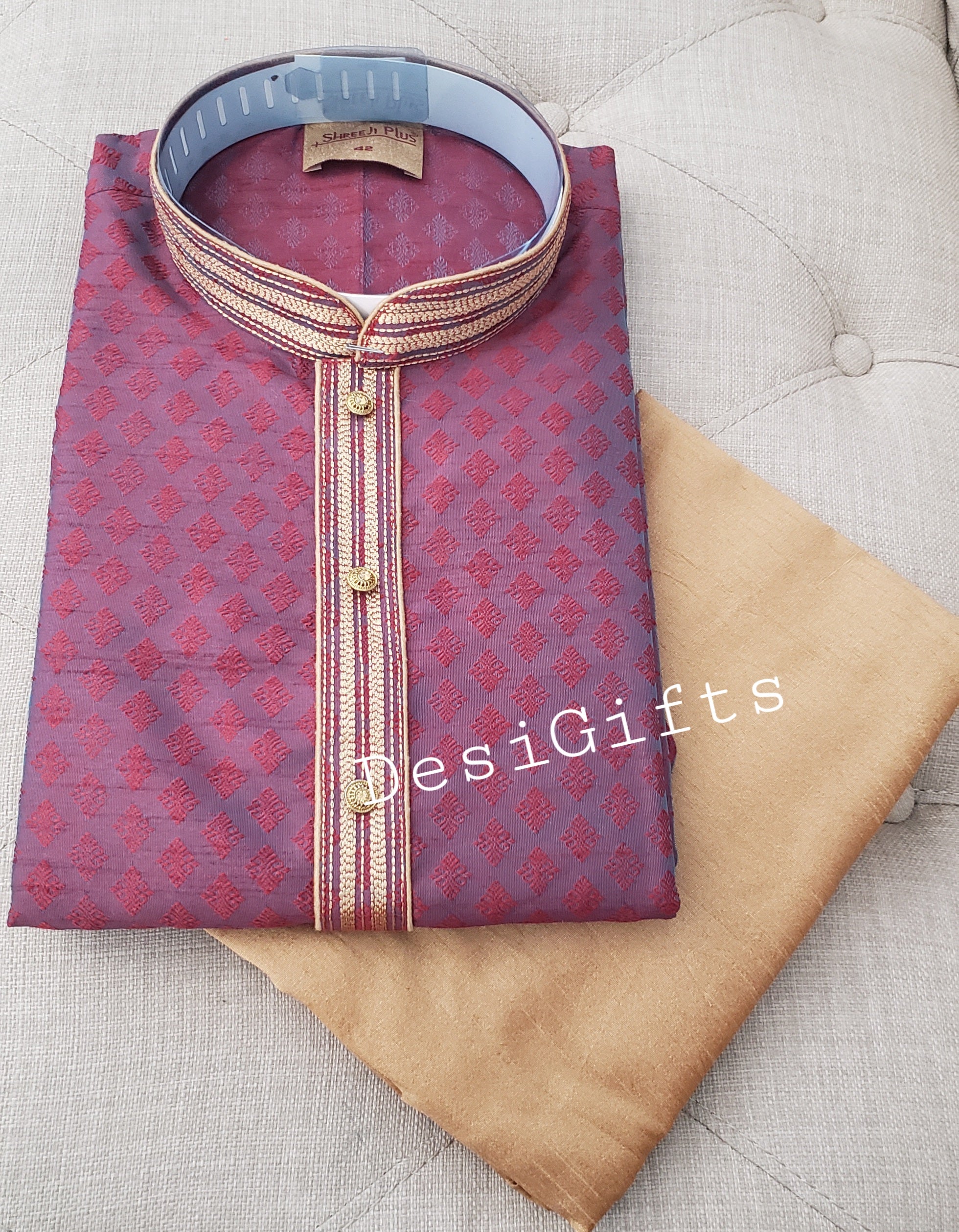 Size 36 Maroon Kurta Pajama Set-Cotton Silk, Design Men - MRN 252