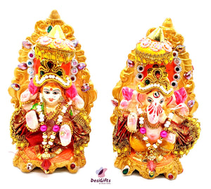 Colorful Lakshmi Ganesha idol, Clay Work, LGC# 110