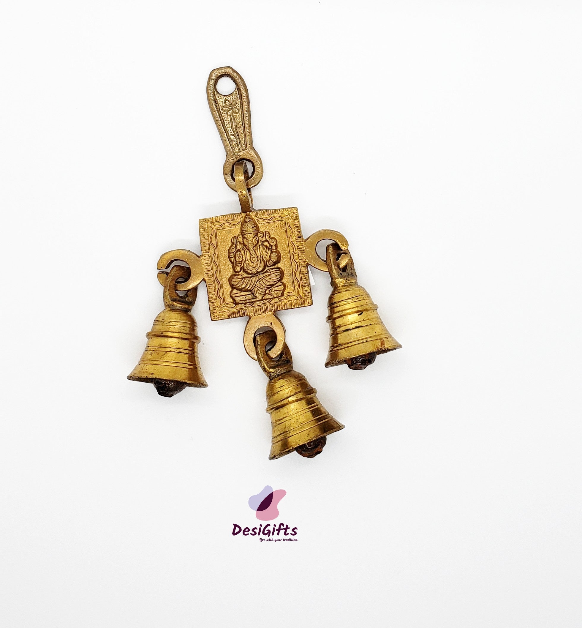 Brass Door Bell With Ganesh, 6" Long, GBB#156