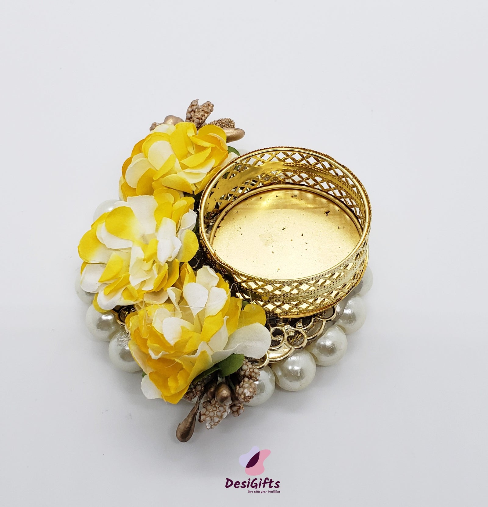 Candle Holder with Roses and Pearl, Assorted Colors, CHR#149