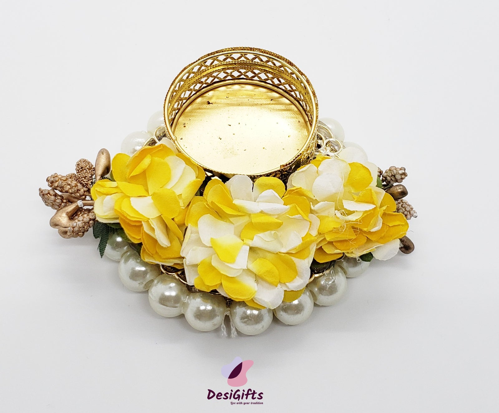 Candle Holder with Roses and Pearl, Assorted Colors, CHR#149