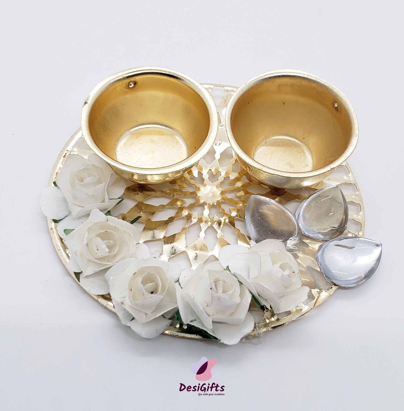 Kumkum Holder with Mini Roses, Assorted Colors, RKH# 150