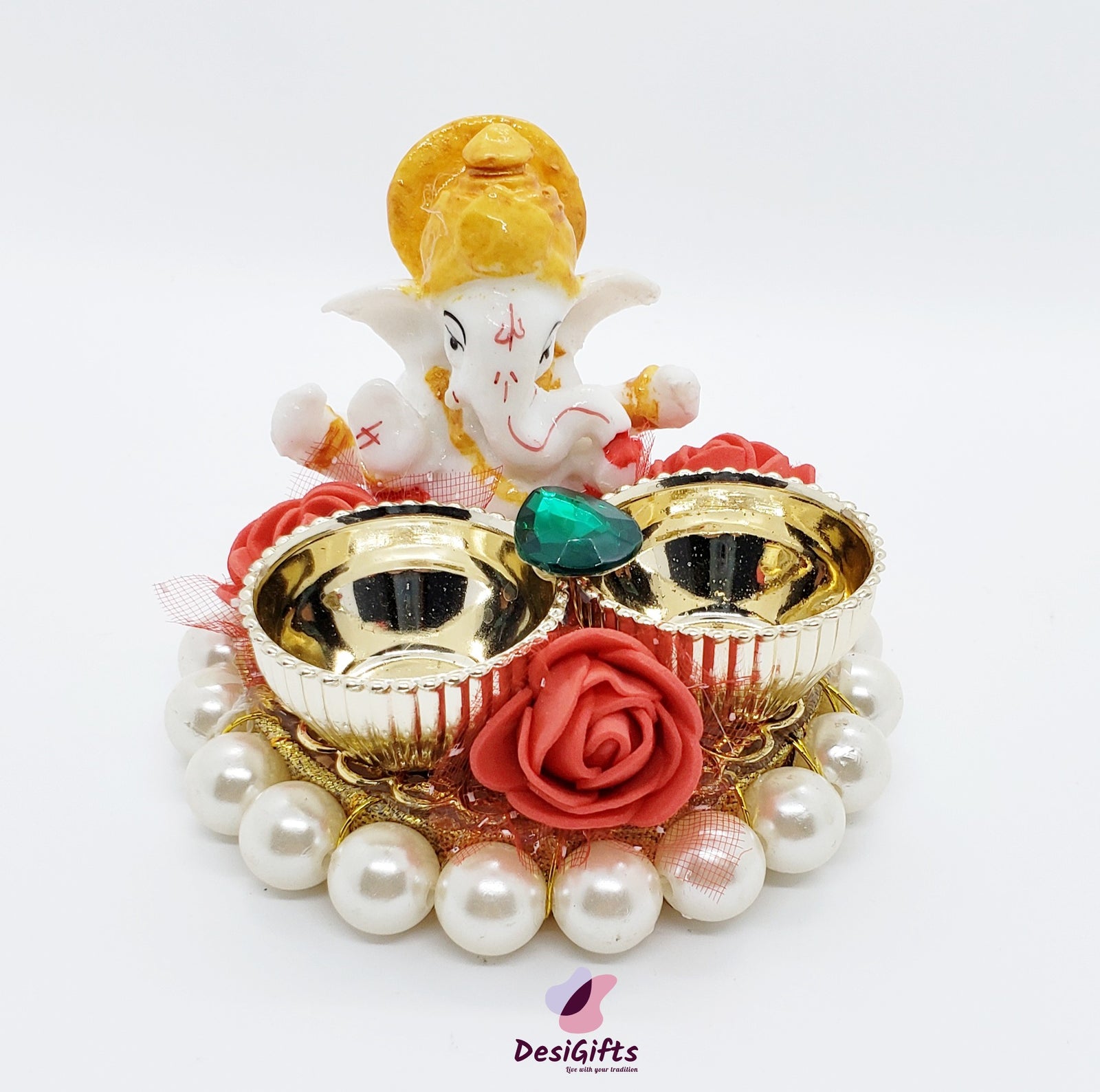 Ganesha KumKum Holder with Pearls, GHK#145