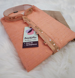 Carrot Shade Aesthetic Kurta Pajama Set-Cotton Silk, Design KPS# 1012