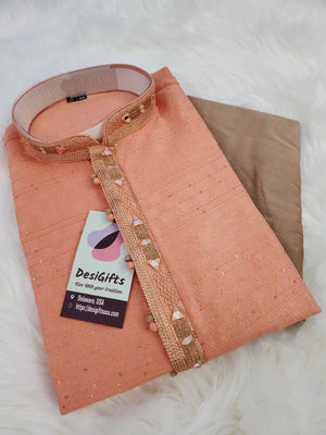 Carrot Shade Aesthetic Kurta Pajama Set-Cotton Silk, Design KPS# 1012