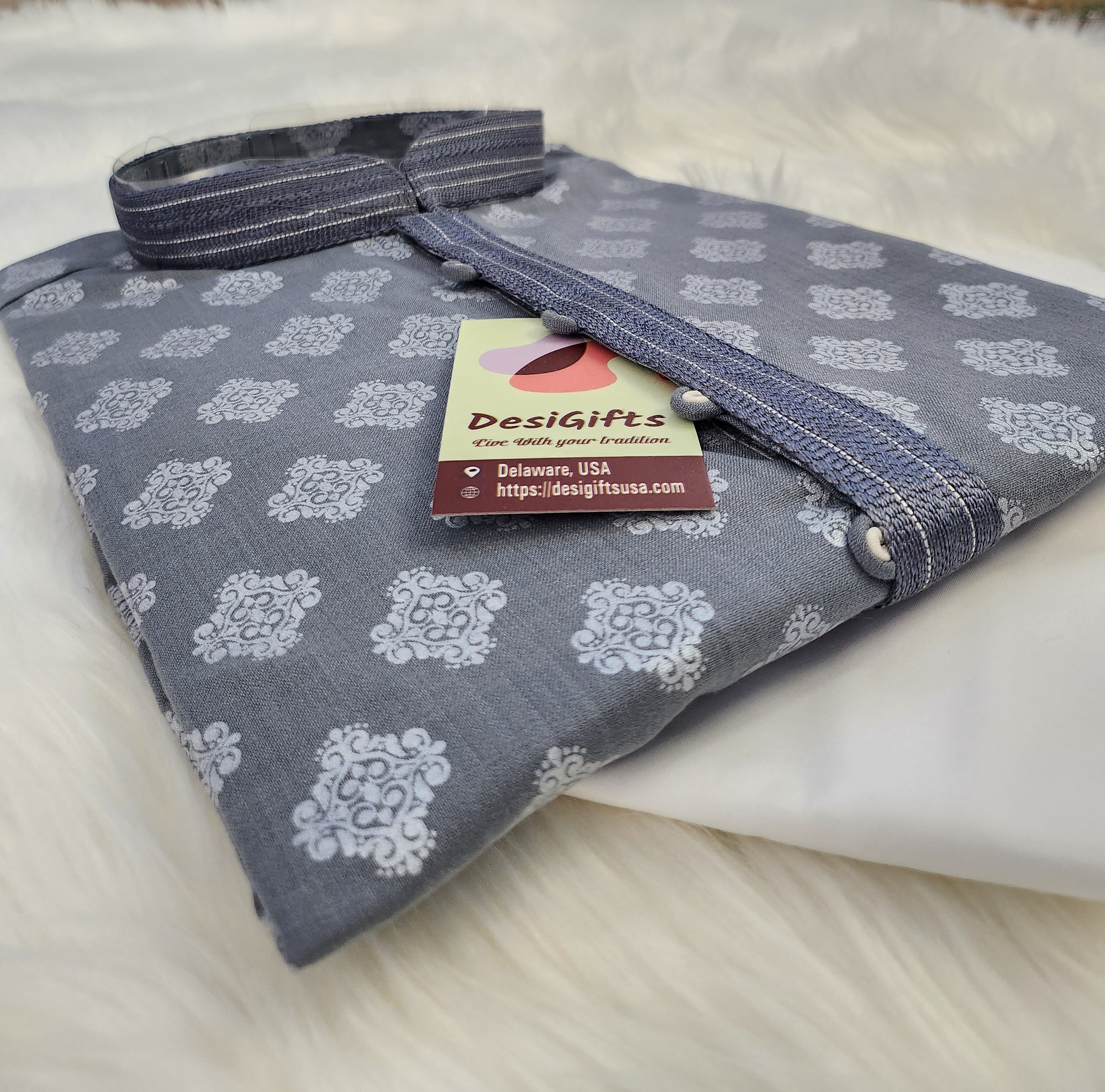48 Size Gray Shade Jacquard Silk Kurta Pajama Set, Design KPS# 1008