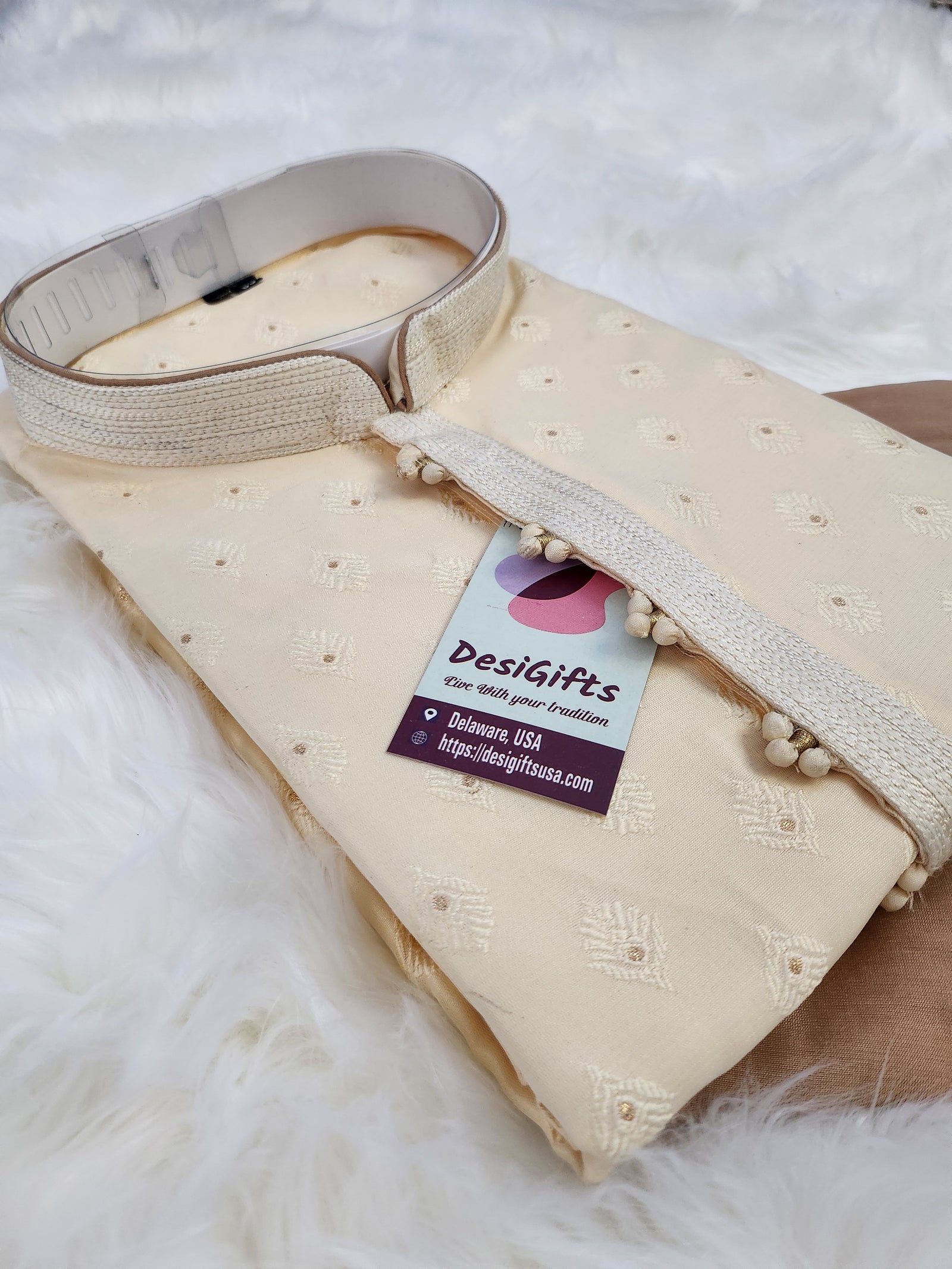 Size 38, Golden Ivory Yellow Shade Kurta Pajama Set-Silk, Design KPS- 1026