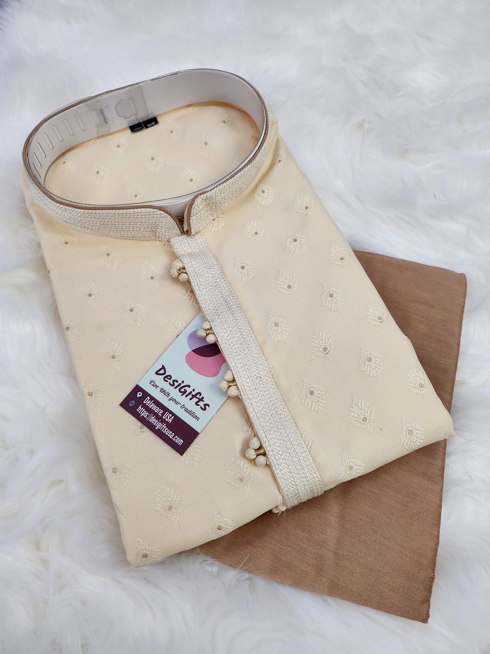 Size 38, Golden Ivory Yellow Shade Kurta Pajama Set-Silk, Design KPS- 1026