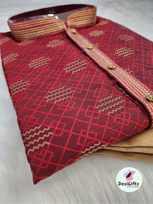 Scarlet Maroon Kurta Pajama Set-Cotton Silk Design KPS- 1011