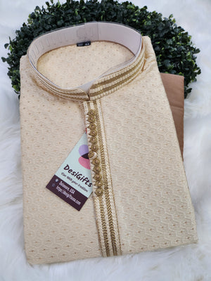 Cream Shade Kurta Pajama Set-Silk, Design KPS# 556