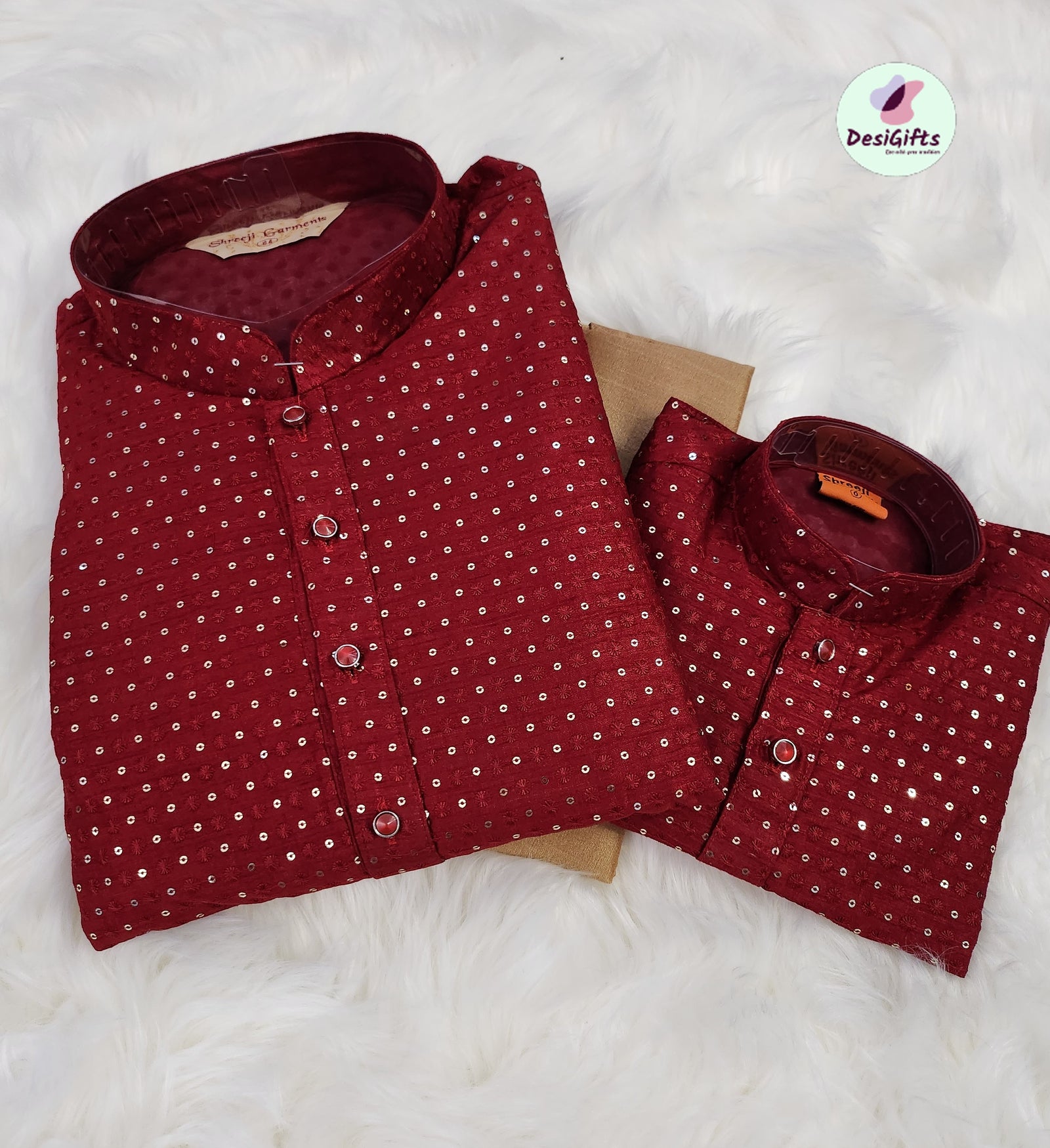 Size 38, Apple Red Contemporary Ethnic Design 2 Piece Kurta Pajama Set, Father & Son's Outfit,  DM - 1015