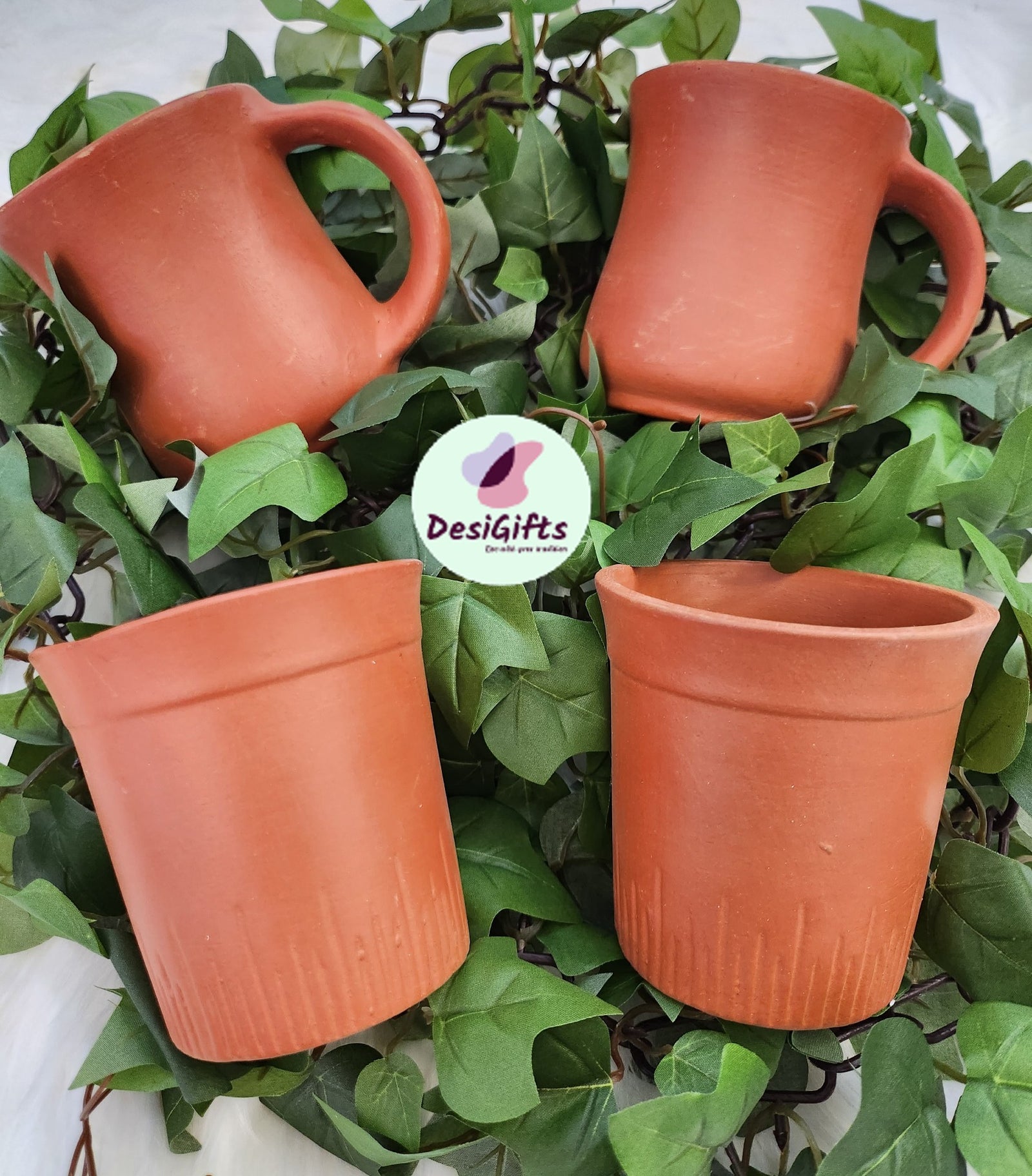 Robust Clay Craft Tea Cup Mug and Glasses, Set of 4 Pieces in a Box, CPT- 516