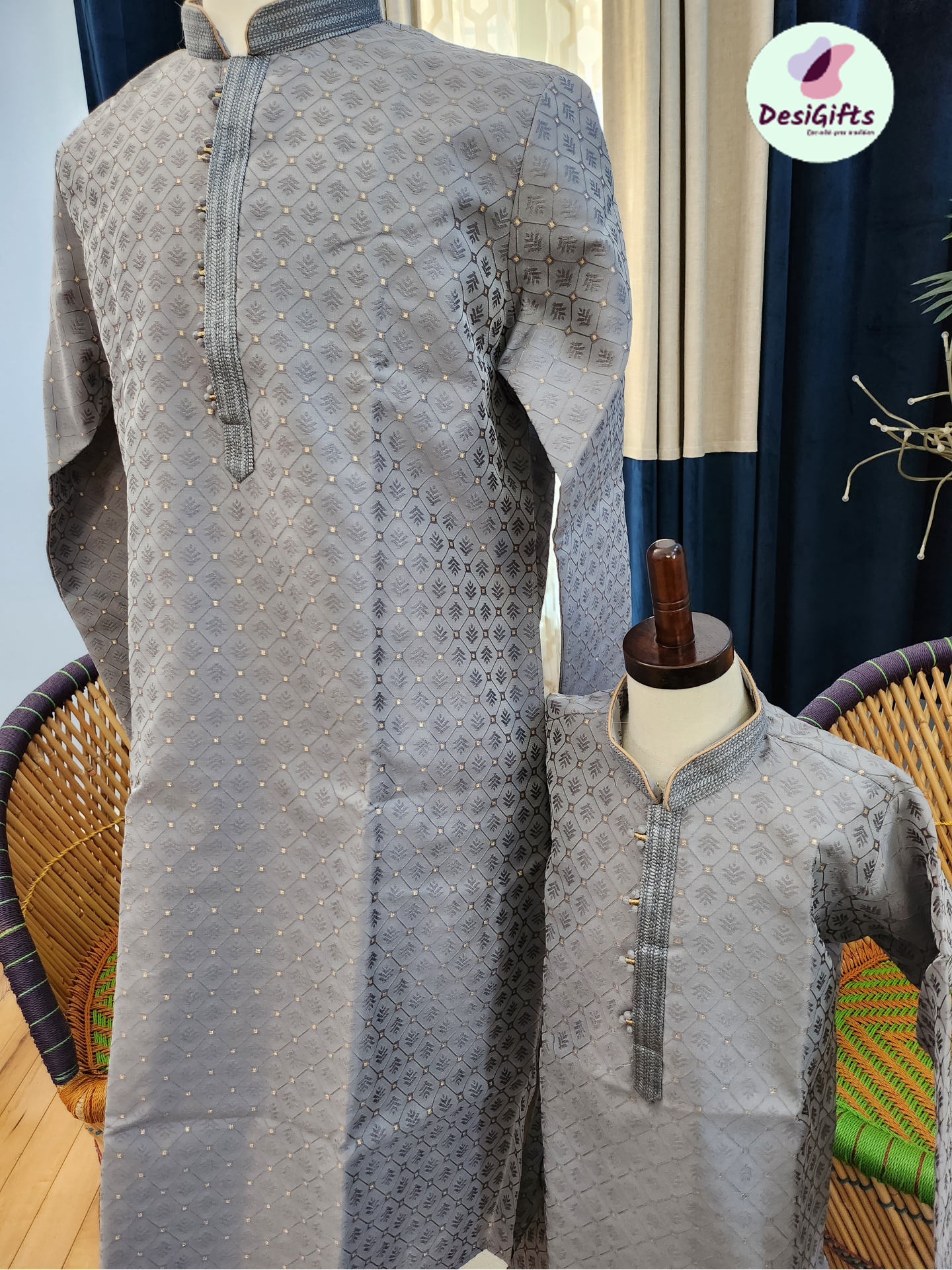 Exquisite Gray embroidery Cotton Silk with Golden Work, DM - 1007