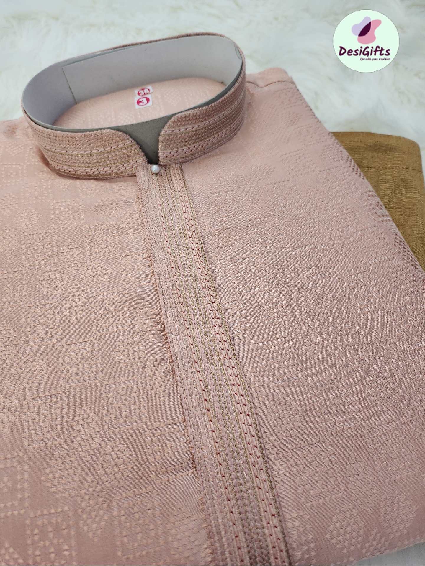 Banarasi Jacquard Silk in Salmon Shade  Kurta Pajama Set, Design KPS# 1024