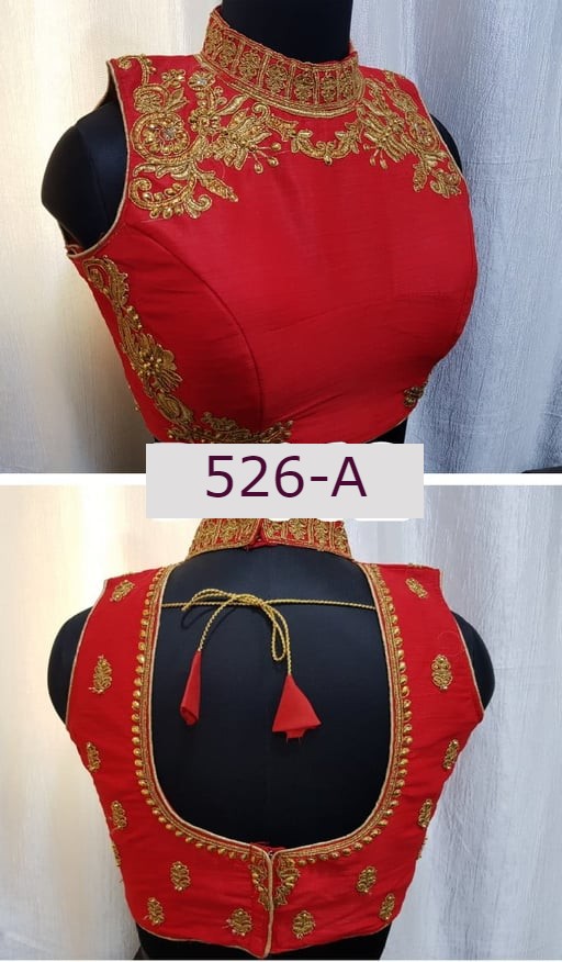 Phantom Silk Neck & Back Rich Designer Saree Embroidery Blouse, Design BLS-526