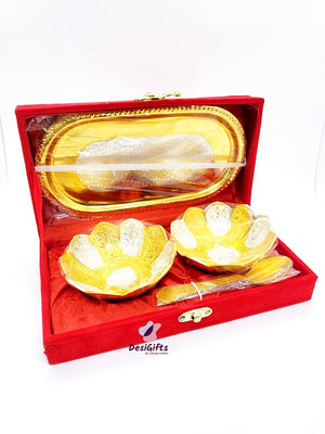 Gold Plated Dry Fruit Bowl Spoon & Tray Set, DFB#217