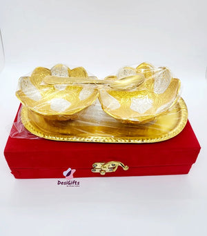 Gold Plated Dry Fruit Bowl Spoon & Tray Set, DFB#217
